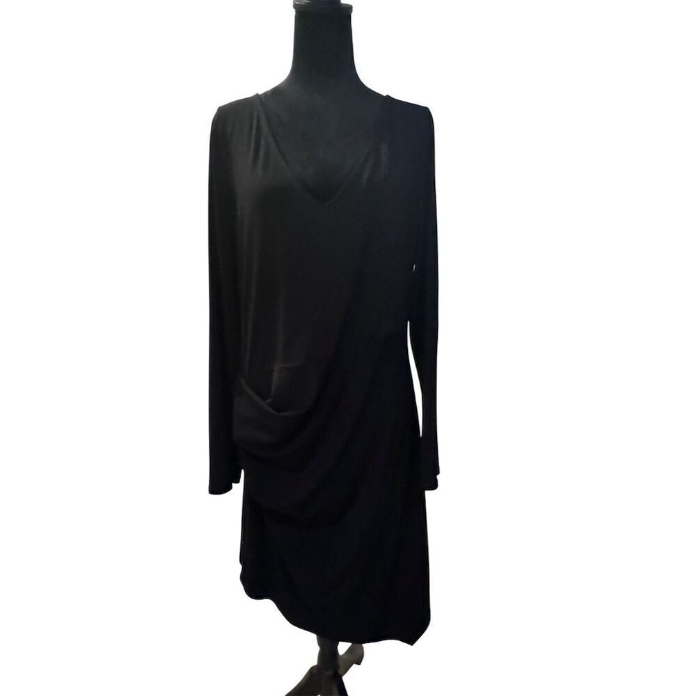 VGUC Rachel Rachel Roy Black Draped Long Sleeve Knee Length Dress XL